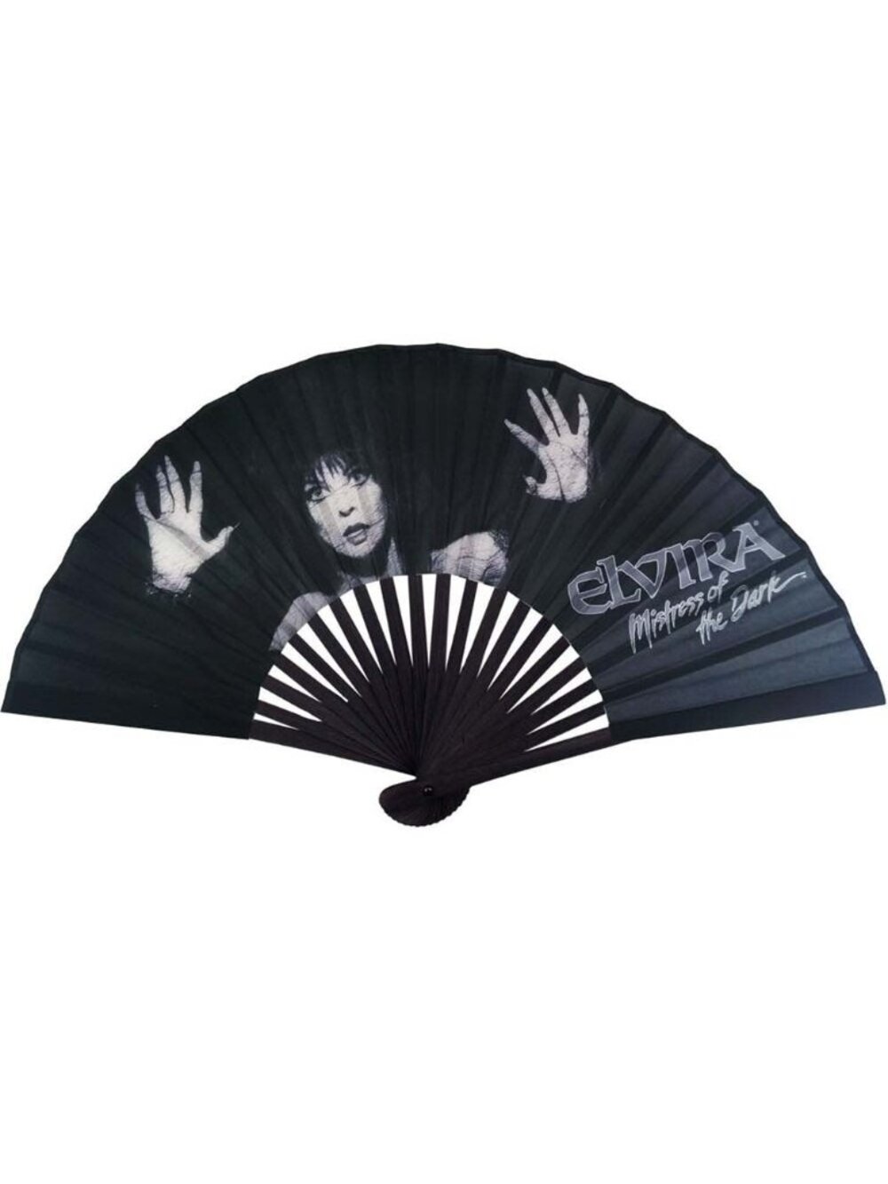 Elvira Dark Love Fabric & Bamboo Hand Fan 16" Wide NWT